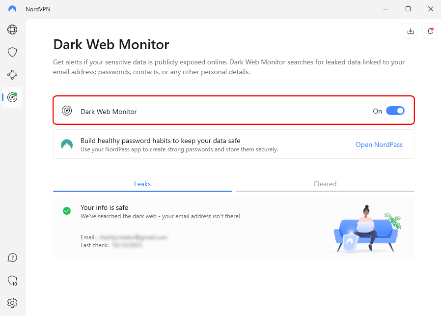 NordVPN dark web monitor