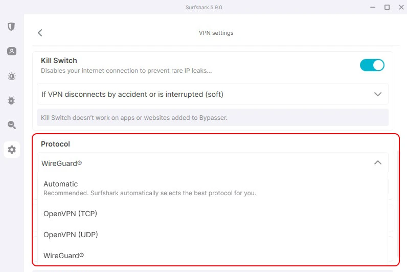 Surfshark VPN protokoli
