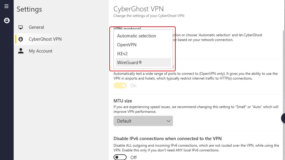CyberGhost protokoli