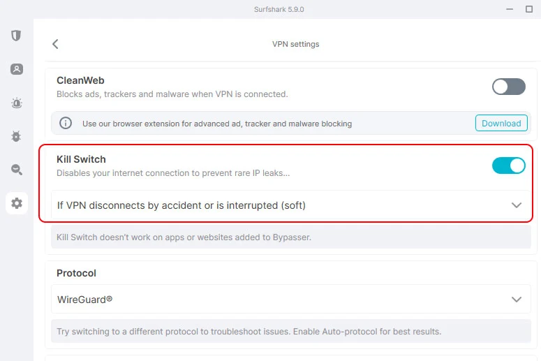 Surfshark VPN kill switch